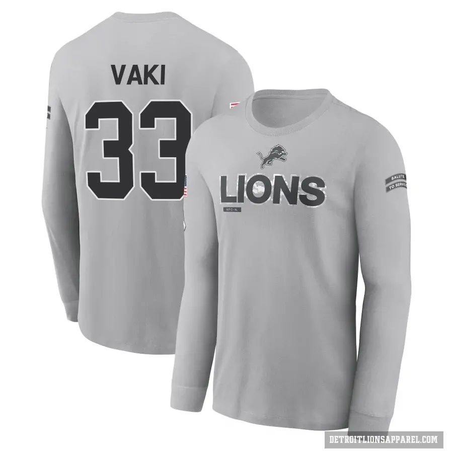 Youth ＃33 Sione Vaki Detroit Lions Gray 2024 Salute to Service Long Sleeve T-Shirt