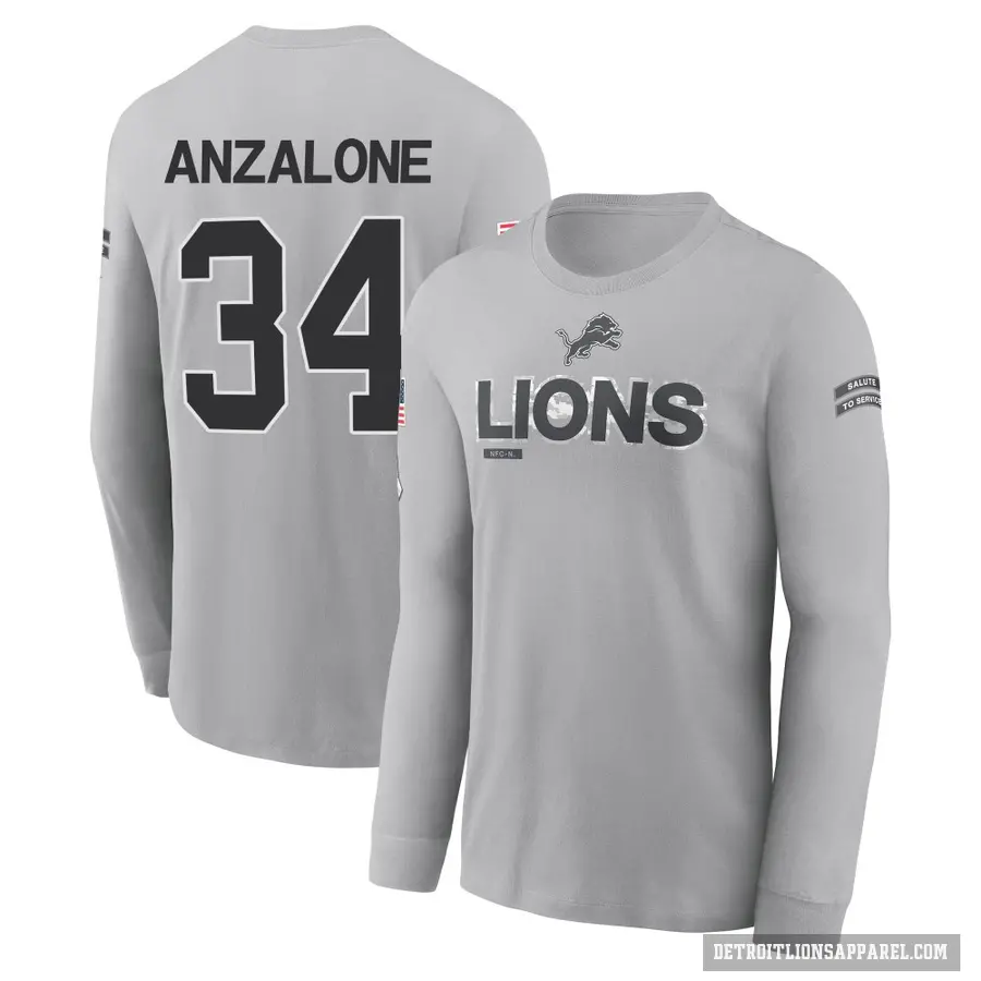 Youth ＃34 Alex Anzalone Detroit Lions Gray 2024 Salute to Service Long Sleeve T-Shirt
