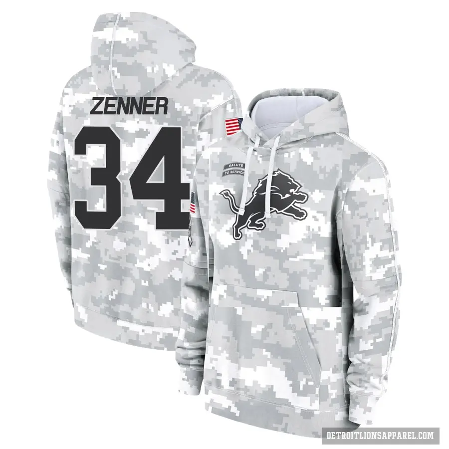 Youth ＃34 Zach Zenner Detroit Lions Arctic Camo 2024 Salute to Service Club Fleece Pullover Hoodie