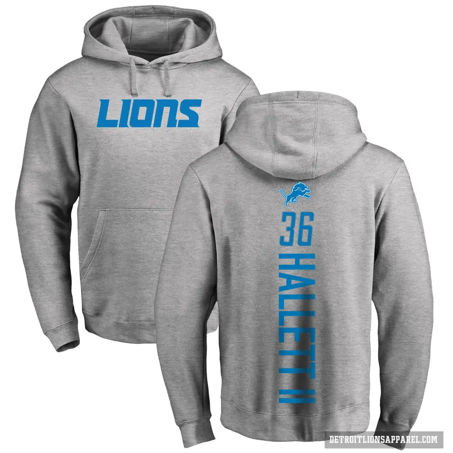 Youth ＃36 Erick Hallett II Detroit Lions Pro Line Ash Backer Pullover Hoodie