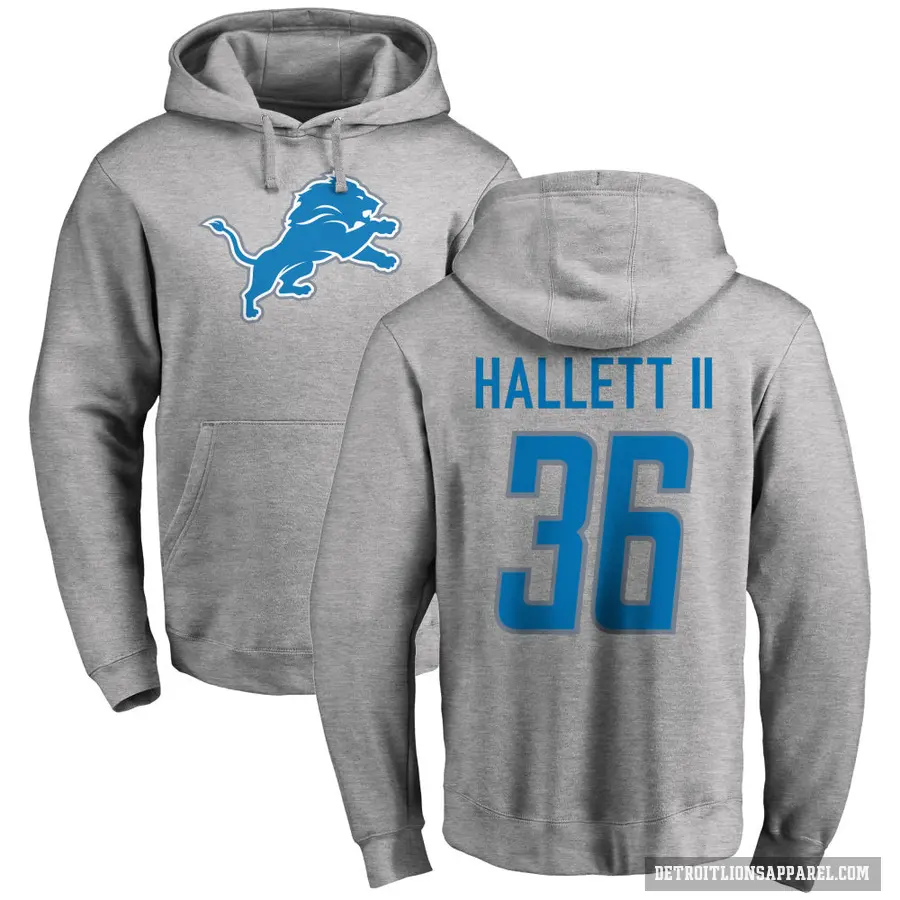 Youth ＃36 Erick Hallett II Detroit Lions Pro Line Ash Name & Number Logo Pullover Hoodie
