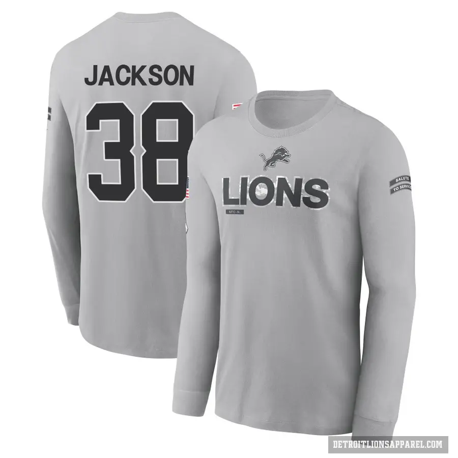 Youth ＃38 Justin Jackson Detroit Lions Gray 2024 Salute to Service Long Sleeve T-Shirt