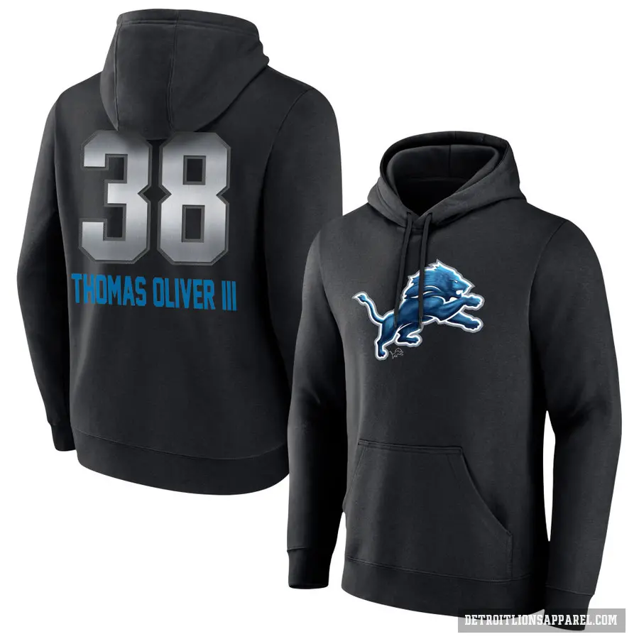 Youth ＃38 Stantley Thomas-Oliver III Detroit Lions Black Midnight Mascot Pullover Hoodie