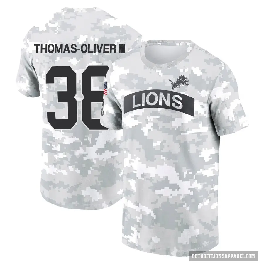 Youth ＃38 Stantley Thomas-Oliver III Detroit Lions Camo Arctic 2024 Salute to Service Performance T-Shirt
