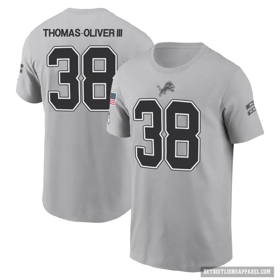 Youth ＃38 Stantley Thomas-Oliver III Detroit Lions Gray 2024 Salute to Service T-Shirt
