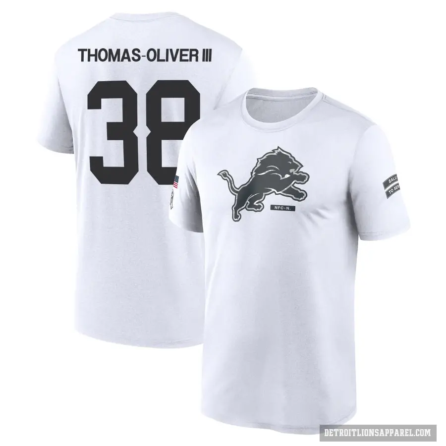 Youth ＃38 Stantley Thomas-Oliver III Detroit Lions White 2024 Salute to Service Performance T-Shirt