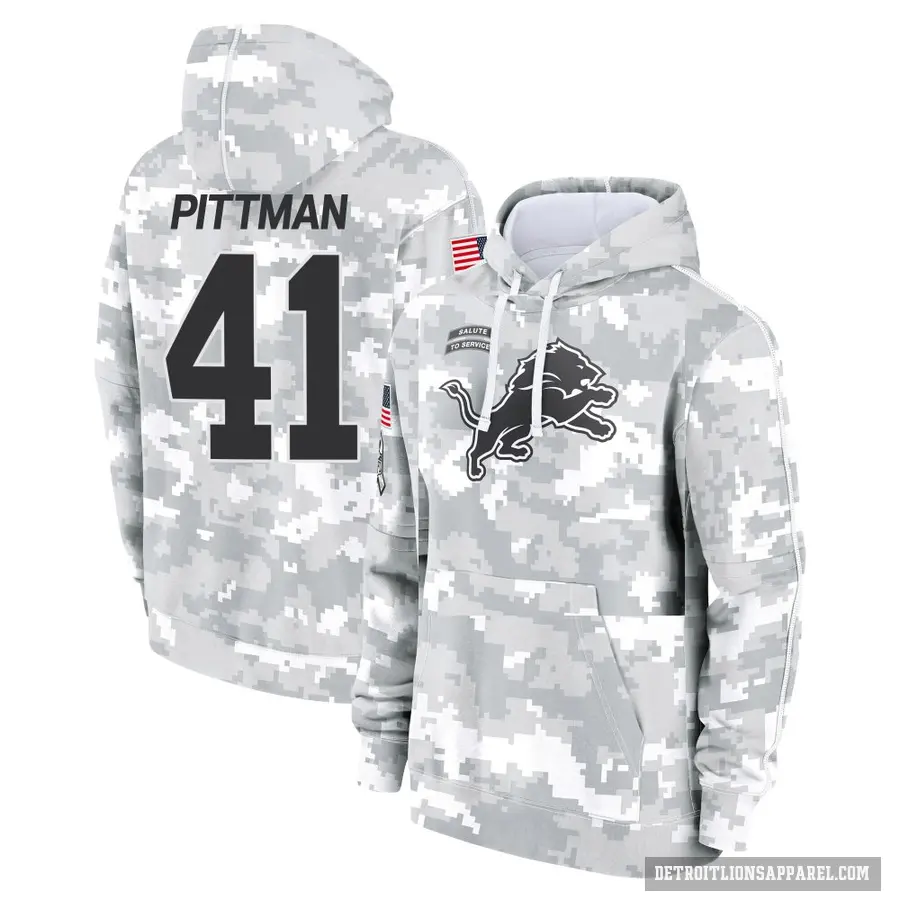Youth ＃41 Anthony Pittman Detroit Lions Arctic Camo 2024 Salute to Service Club Fleece Pullover Hoodie