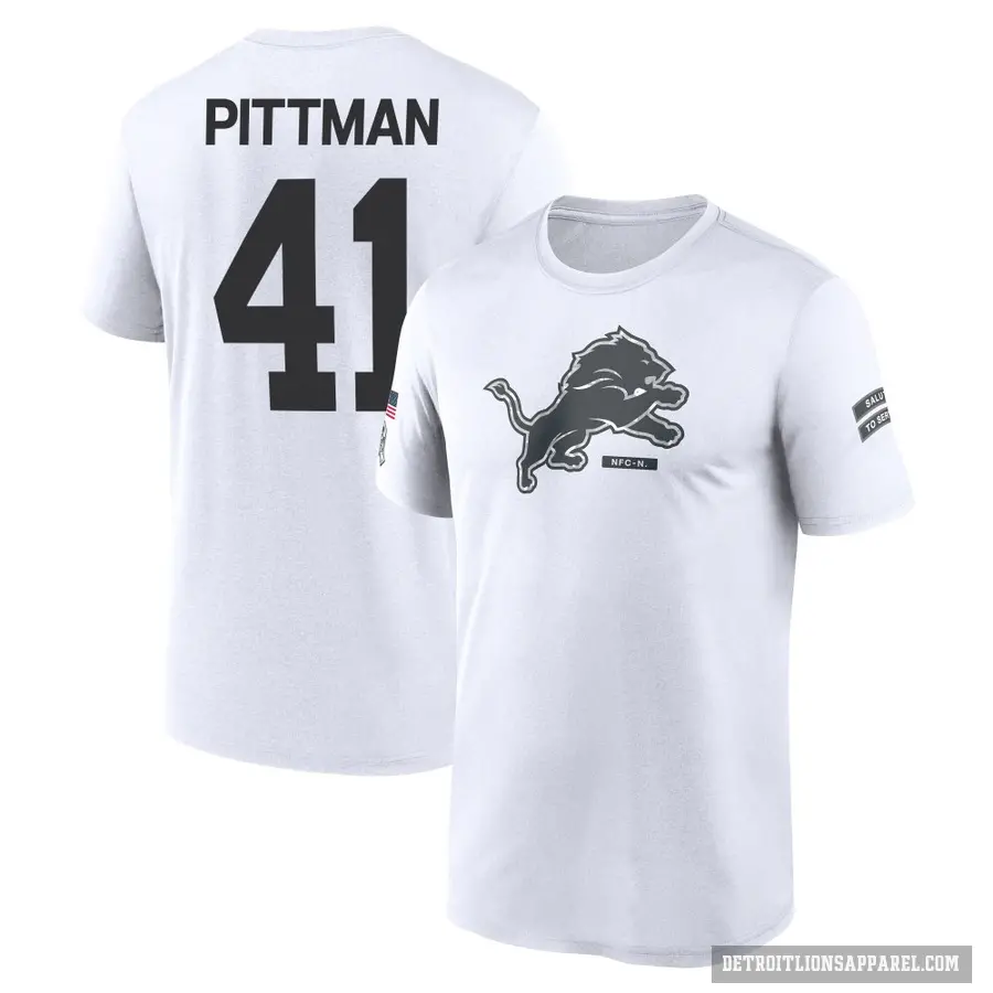 Youth ＃41 Anthony Pittman Detroit Lions White 2024 Salute to Service Performance T-Shirt
