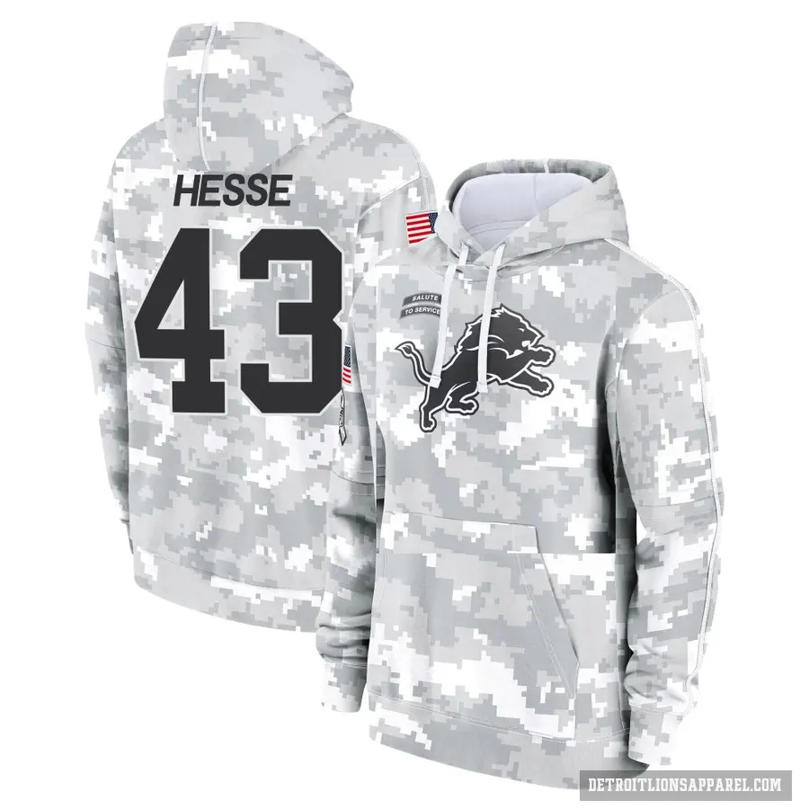 Youth ＃43 Parker Hesse Detroit Lions Arctic Camo 2024 Salute to Service Club Fleece Pullover Hoodie