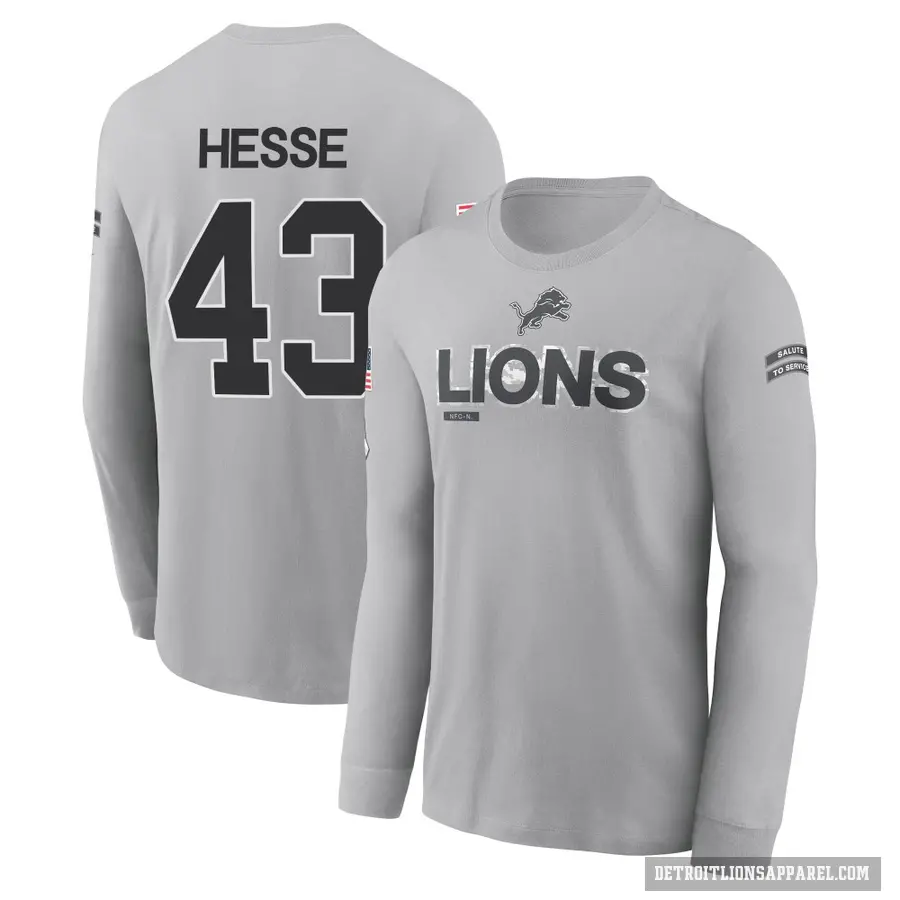 Youth ＃43 Parker Hesse Detroit Lions Gray 2024 Salute to Service Long Sleeve T-Shirt