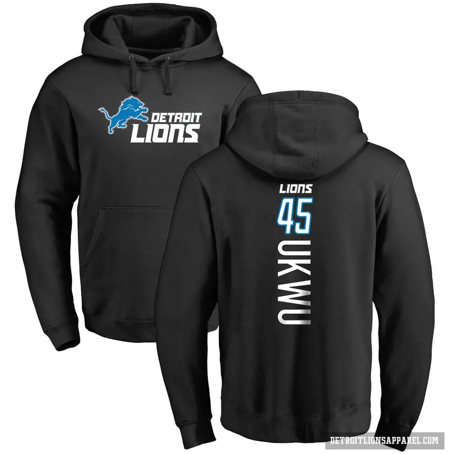 Youth ＃45 Isaac Ukwu Detroit Lions Black Pro Line Backer Pullover Hoodie