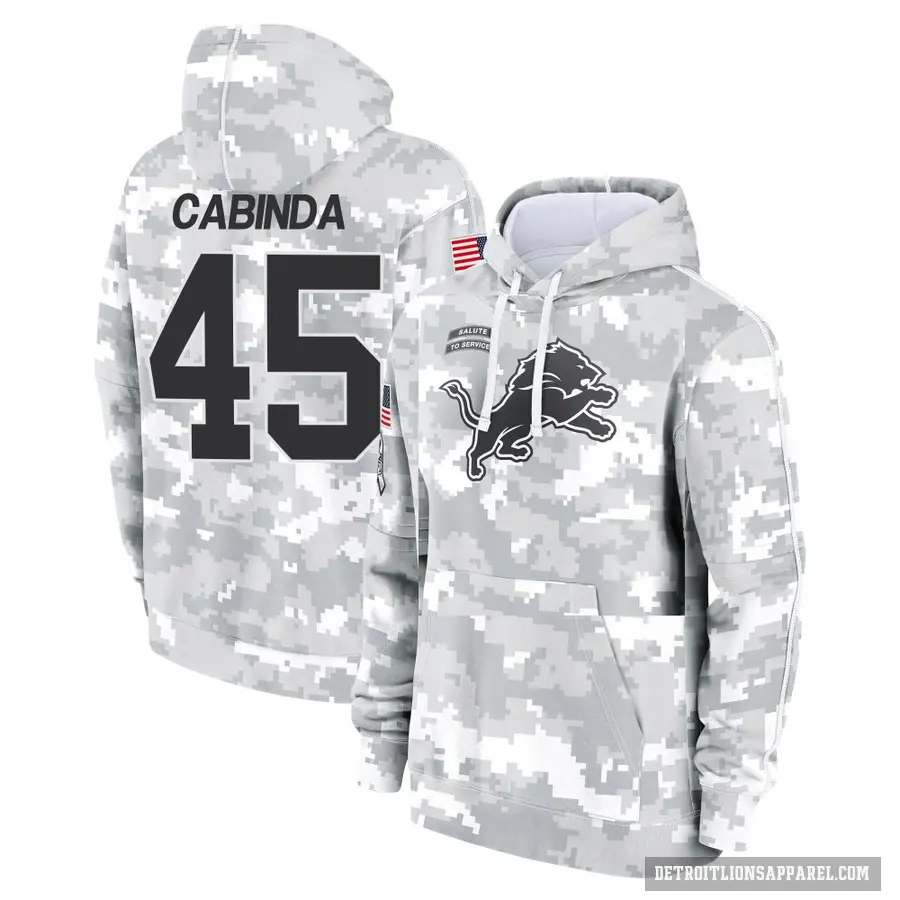 Youth ＃45 Jason Cabinda Detroit Lions Arctic Camo 2024 Salute to Service Club Fleece Pullover Hoodie
