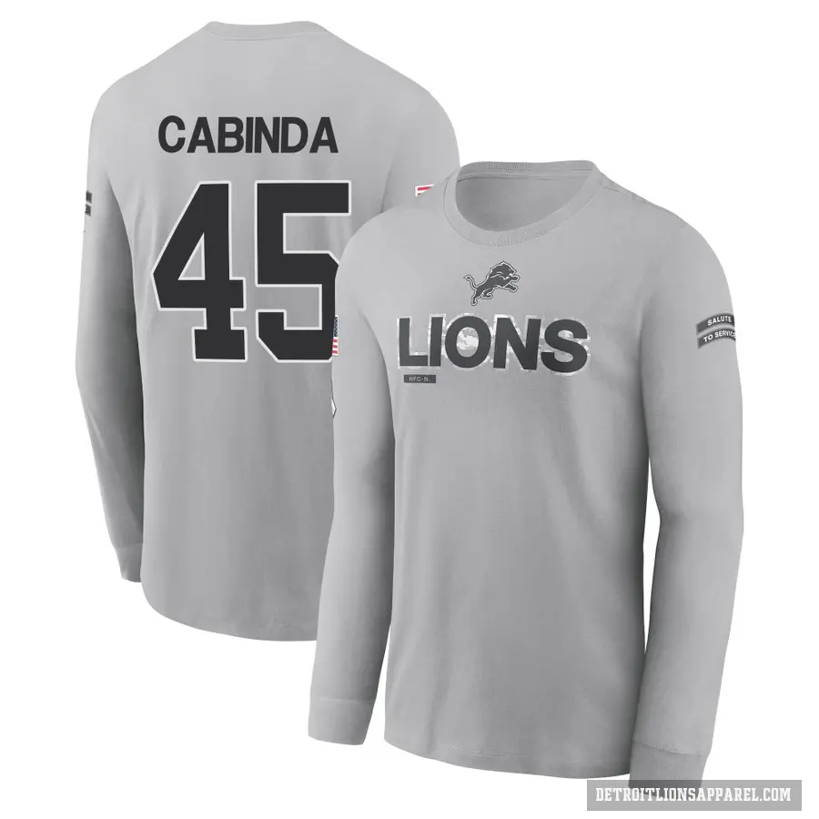 Youth ＃45 Jason Cabinda Detroit Lions Gray 2024 Salute to Service Long Sleeve T-Shirt