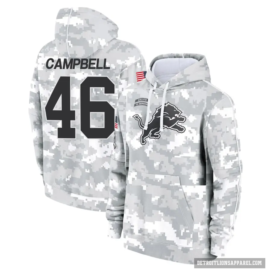 Youth ＃46 Jack Campbell Detroit Lions Arctic Camo 2024 Salute to Service Club Fleece Pullover Hoodie