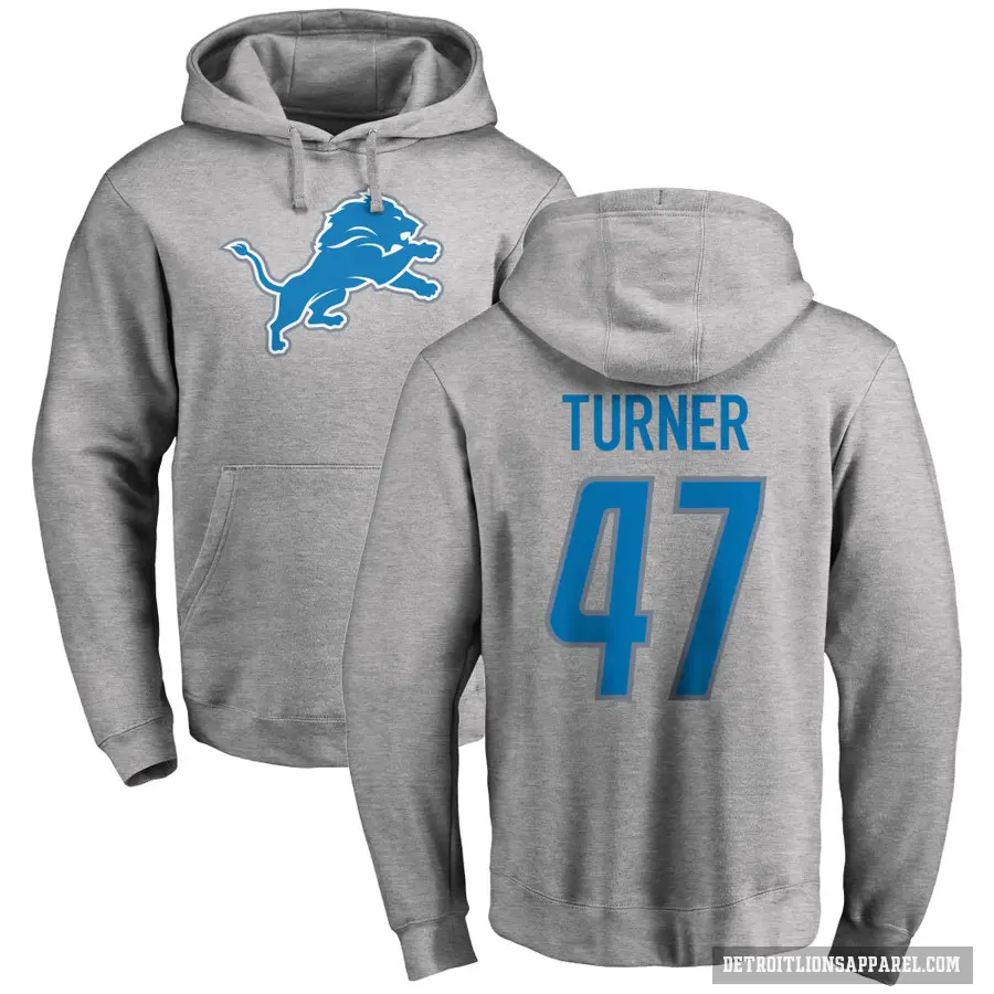 Youth ＃47 Ezekiel Turner Detroit Lions Pro Line Ash Name & Number Logo Pullover Hoodie