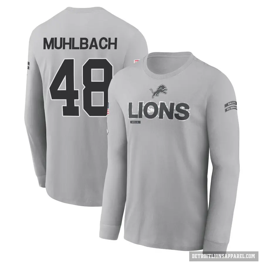 Youth ＃48 Don Muhlbach Detroit Lions Gray 2024 Salute to Service Long Sleeve T-Shirt