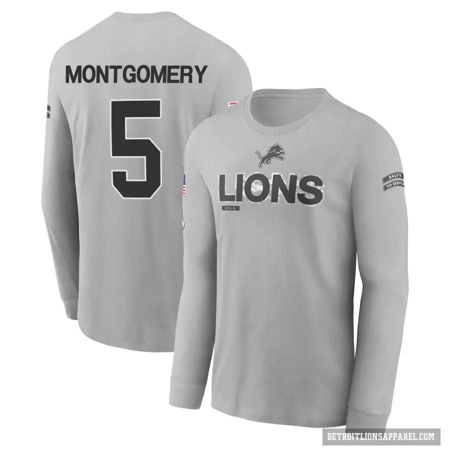 Youth ＃5 David Montgomery Detroit Lions Gray 2024 Salute to Service Long Sleeve T-Shirt