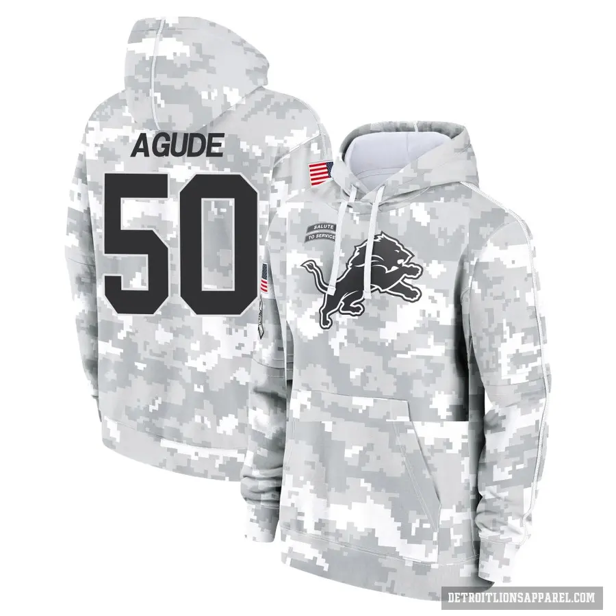 Youth ＃50 Mitchell Agude Detroit Lions Arctic Camo 2024 Salute to Service Club Fleece Pullover Hoodie