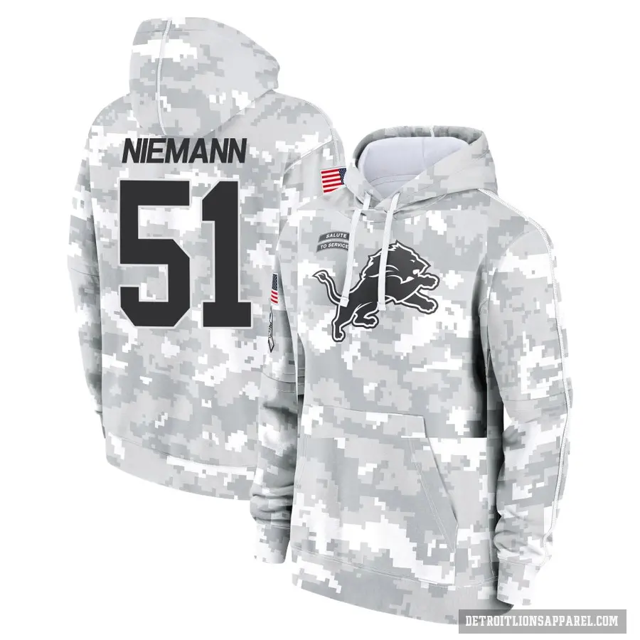 Youth ＃51 Ben Niemann Detroit Lions Arctic Camo 2024 Salute to Service Club Fleece Pullover Hoodie