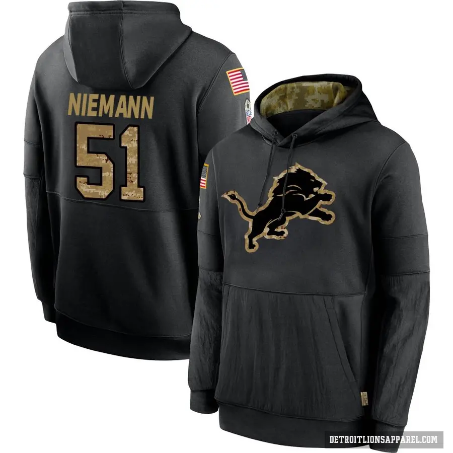 Youth ＃51 Ben Niemann Detroit Lions Black 2020 Salute to Service Sideline Performance Pullover Hoodie