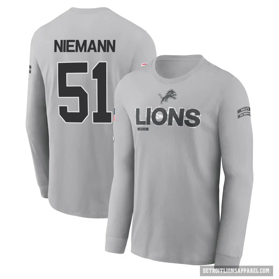 Youth ＃51 Ben Niemann Detroit Lions Gray 2024 Salute to Service Long Sleeve T-Shirt