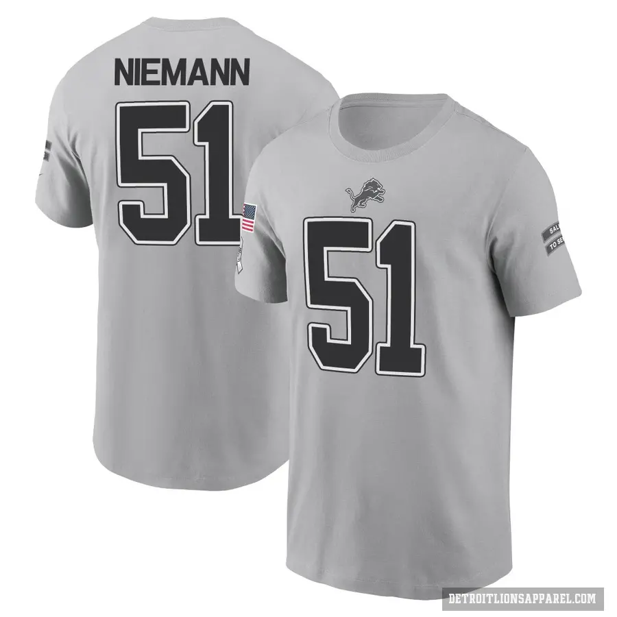 Youth ＃51 Ben Niemann Detroit Lions Gray 2024 Salute to Service T-Shirt
