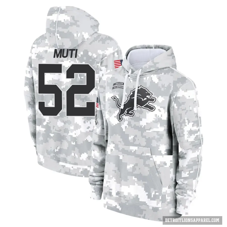 Youth ＃52 Netane Muti Detroit Lions Arctic Camo 2024 Salute to Service Club Fleece Pullover Hoodie