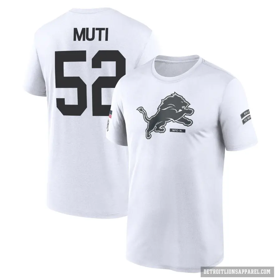 Youth ＃52 Netane Muti Detroit Lions White 2024 Salute to Service Performance T-Shirt