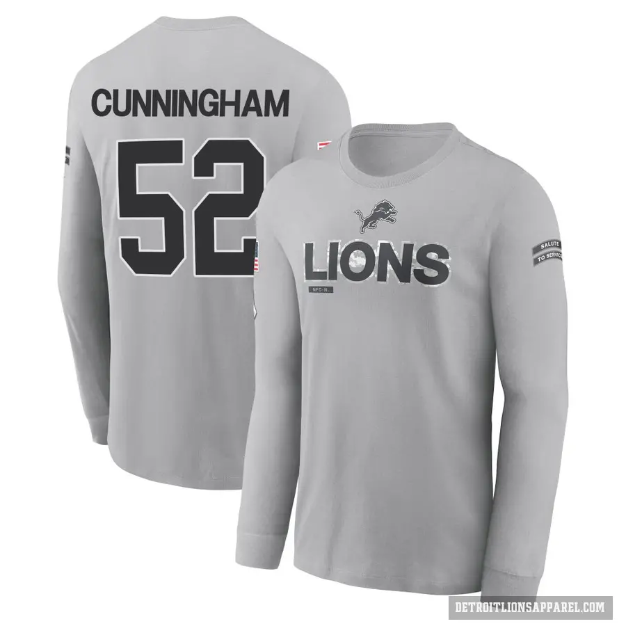 Youth ＃52 Zach Cunningham Detroit Lions Gray 2024 Salute to Service Long Sleeve T-Shirt