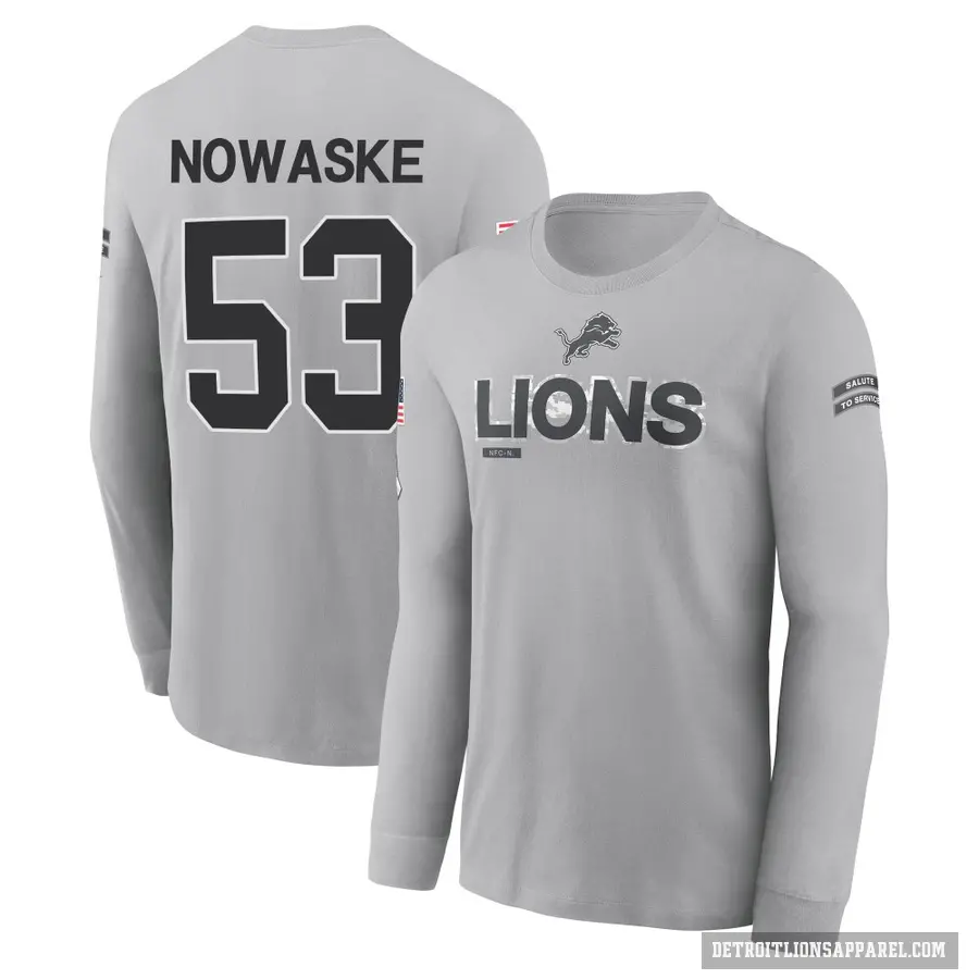Youth ＃53 Trevor Nowaske Detroit Lions Gray 2024 Salute to Service Long Sleeve T-Shirt