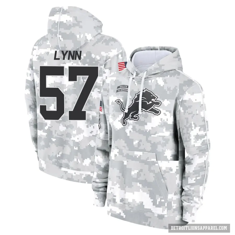 Youth ＃57 Nate Lynn Detroit Lions Arctic Camo 2024 Salute to Service Club Fleece Pullover Hoodie
