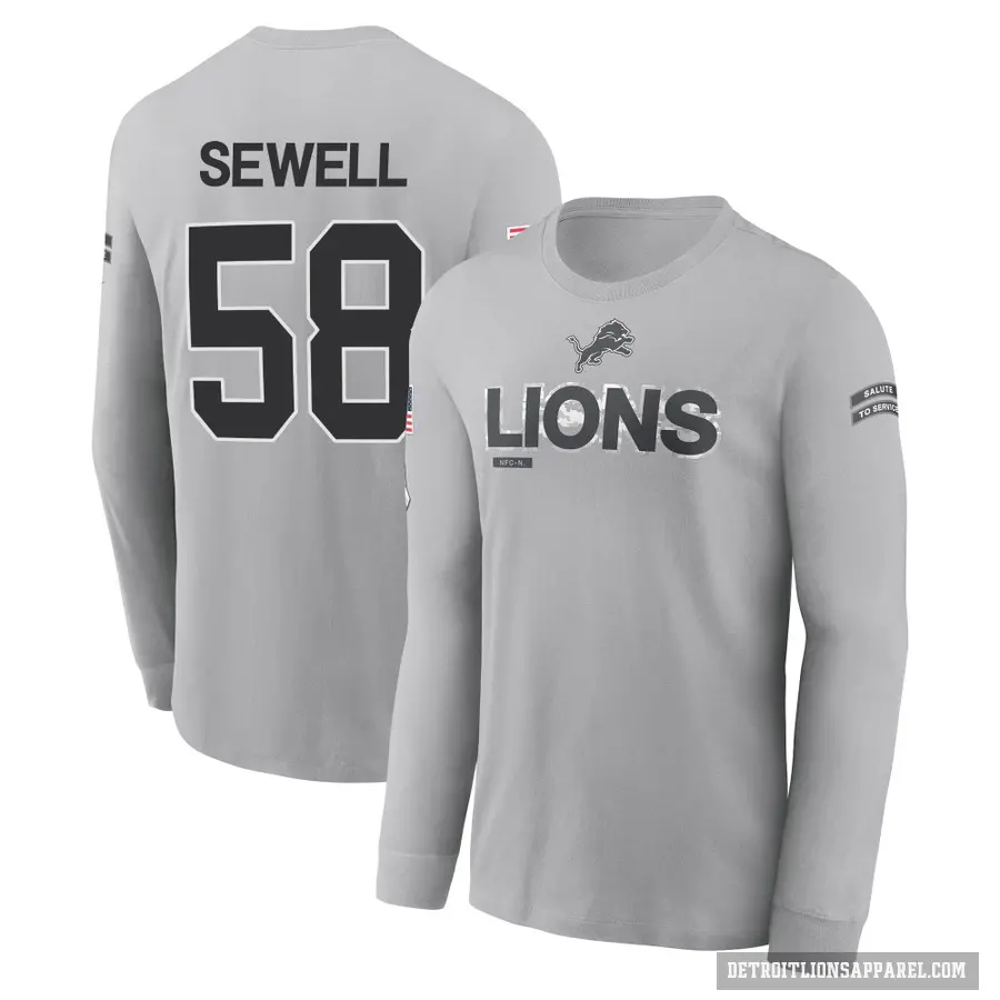 Youth ＃58 Penei Sewell Detroit Lions Gray 2024 Salute to Service Long Sleeve T-Shirt