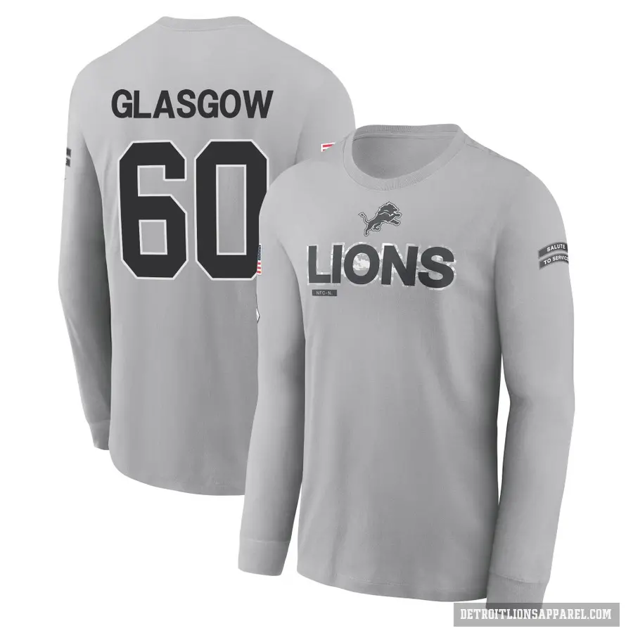 Youth ＃60 Graham Glasgow Detroit Lions Gray 2024 Salute to Service Long Sleeve T-Shirt