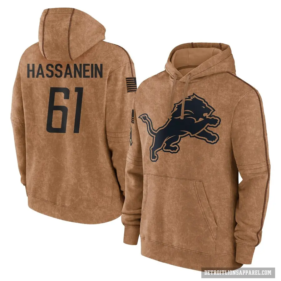 Youth ＃61 Ahmed Hassanein Detroit Lions Brown 2023 Salute To Service Club Pullover Hoodie