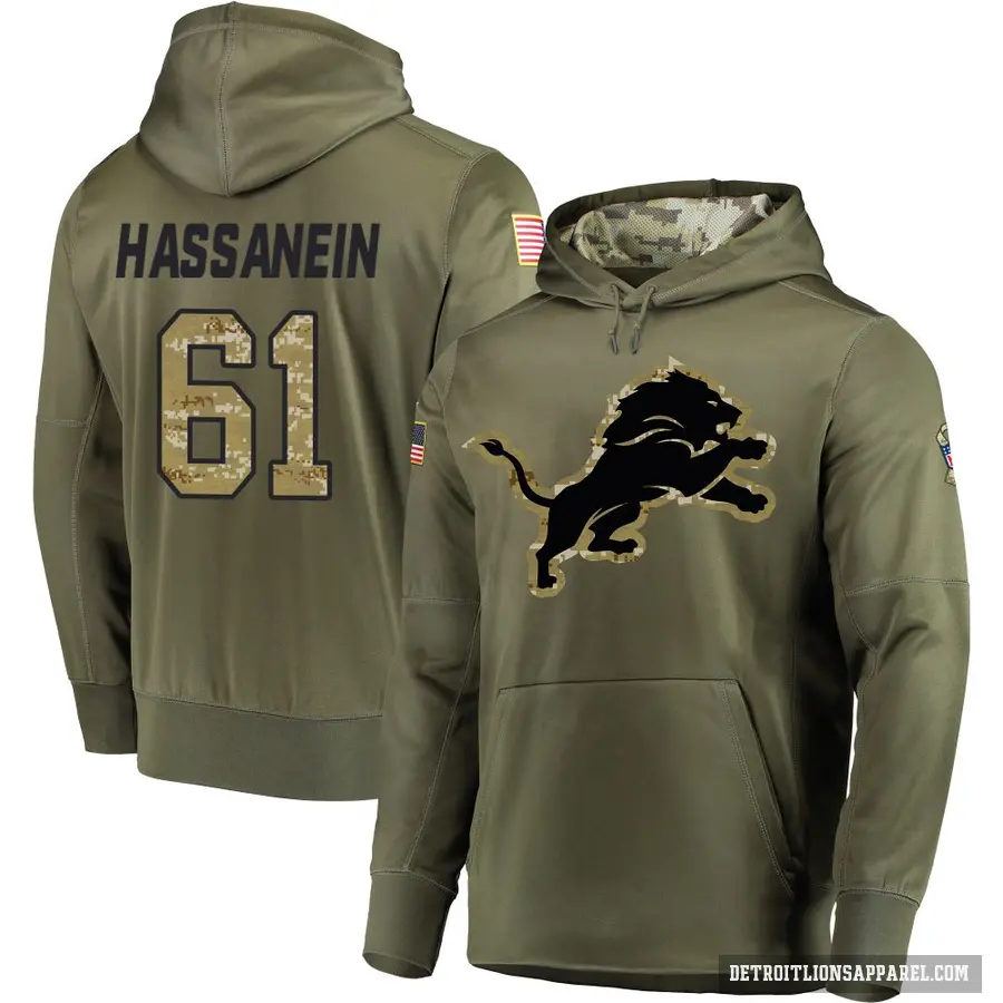 Youth ＃61 Ahmed Hassanein Detroit Lions Olive Salute to Service Pullover Hoodie