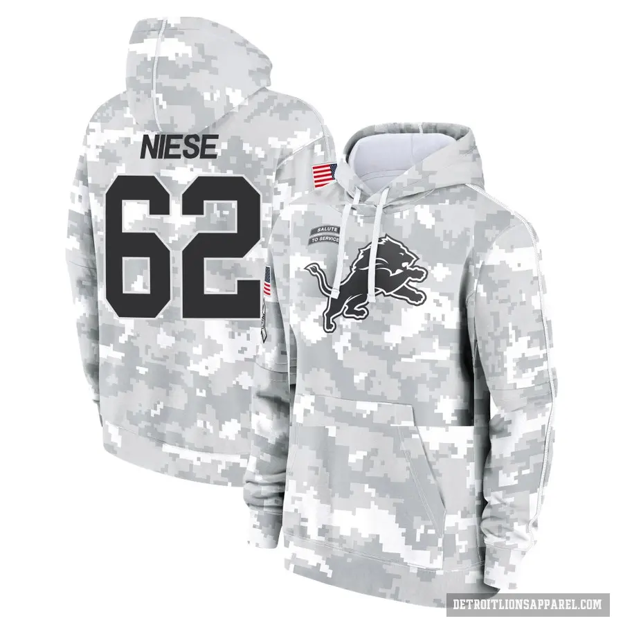 Youth ＃62 Michael Niese Detroit Lions Arctic Camo 2024 Salute to Service Club Fleece Pullover Hoodie