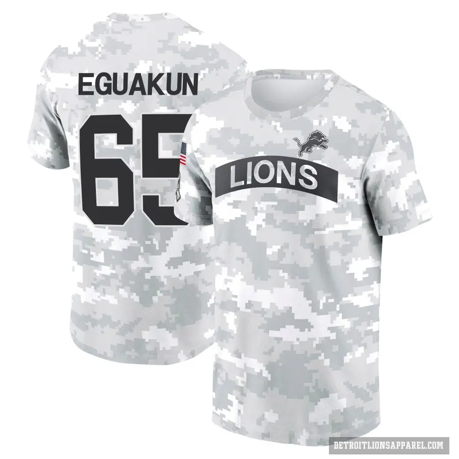 Youth ＃65 Kingsley Eguakun Detroit Lions Camo Arctic 2024 Salute to Service Performance T-Shirt