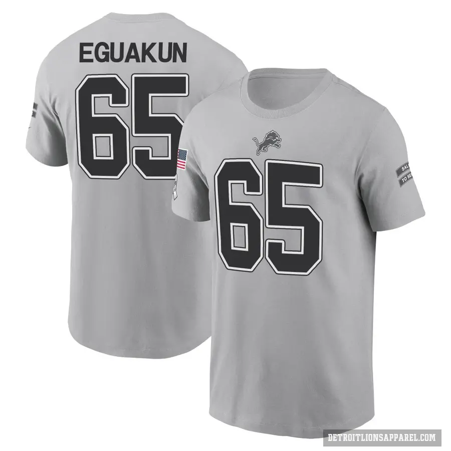 Youth ＃65 Kingsley Eguakun Detroit Lions Gray 2024 Salute to Service T-Shirt