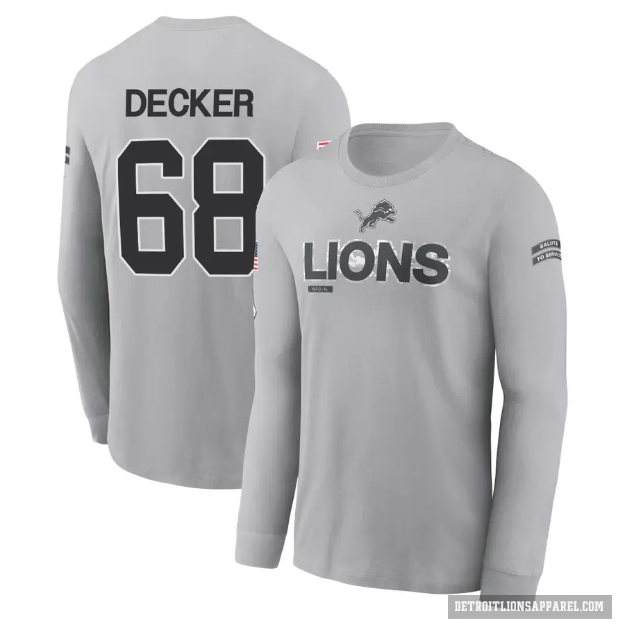 Youth ＃68 Taylor Decker Detroit Lions Gray 2024 Salute to Service Long Sleeve T-Shirt