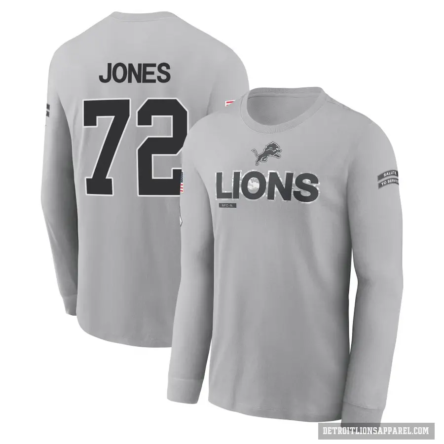 Youth ＃72 Jamarco Jones Detroit Lions Gray 2024 Salute to Service Long Sleeve T-Shirt