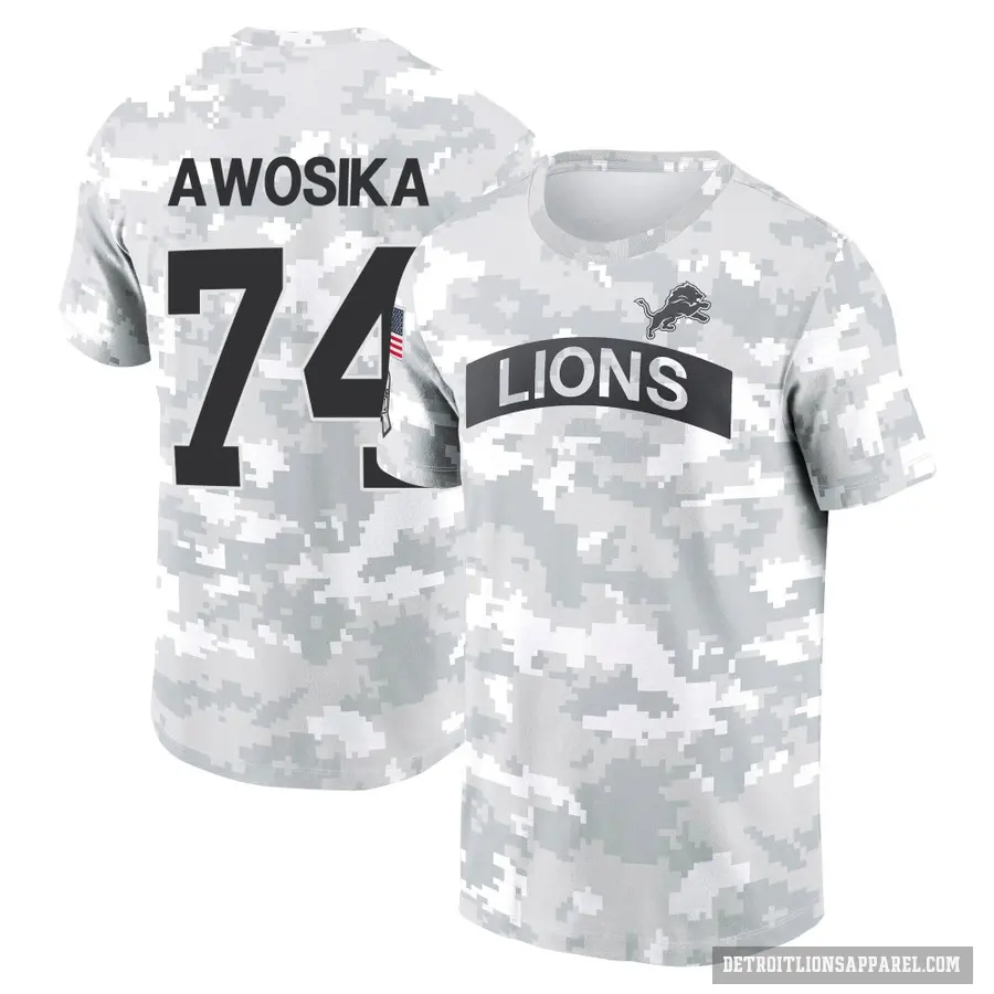 Youth ＃74 Kayode Awosika Detroit Lions Camo Arctic 2024 Salute to Service Performance T-Shirt