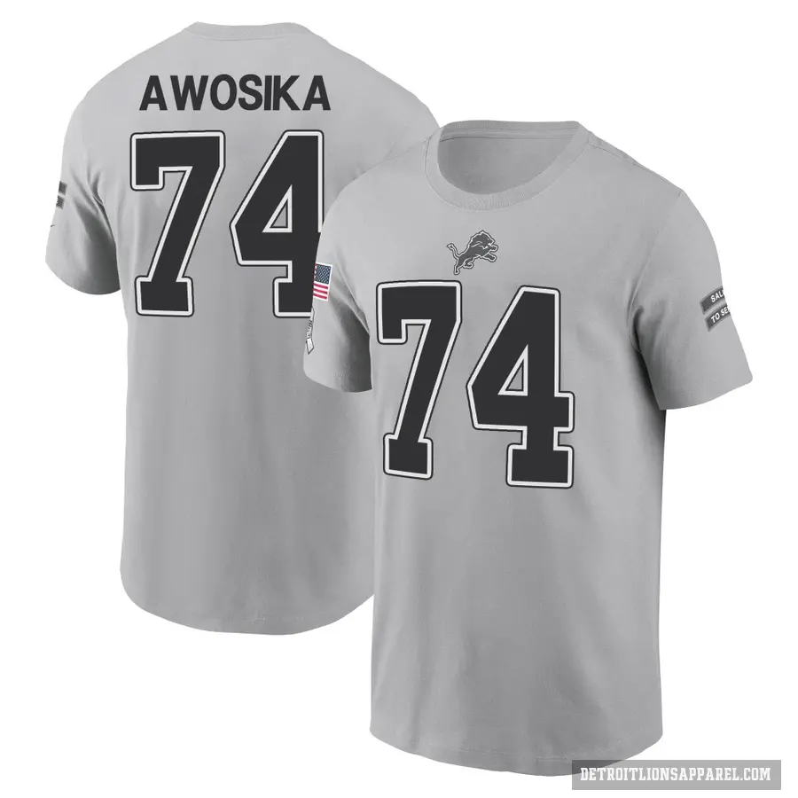 Youth ＃74 Kayode Awosika Detroit Lions Gray 2024 Salute to Service T-Shirt