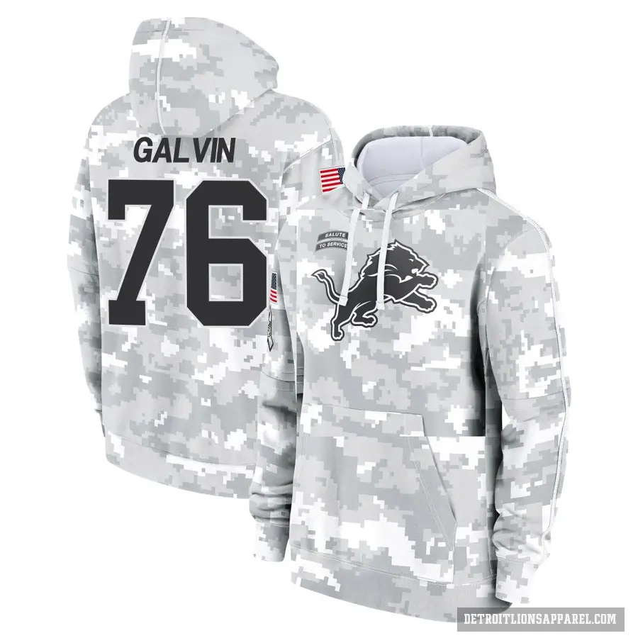 Youth ＃76 Connor Galvin Detroit Lions Arctic Camo 2024 Salute to Service Club Fleece Pullover Hoodie