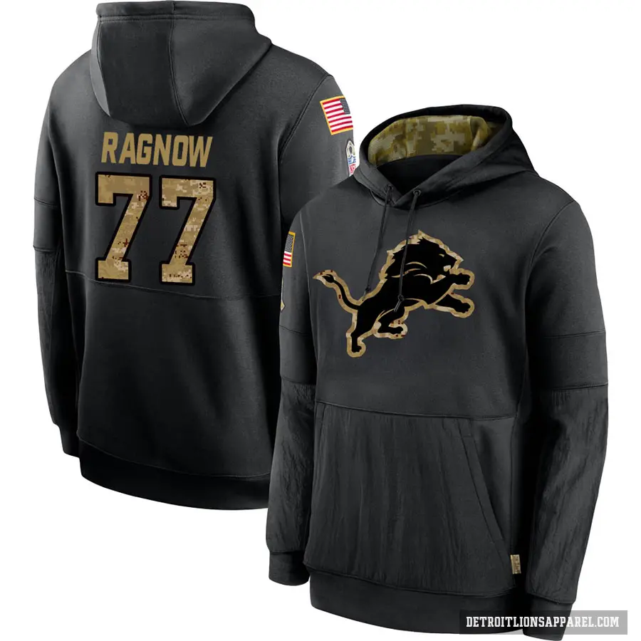 Youth ＃77 Frank Ragnow Detroit Lions Black 2020 Salute to Service Sideline Performance Pullover Hoodie