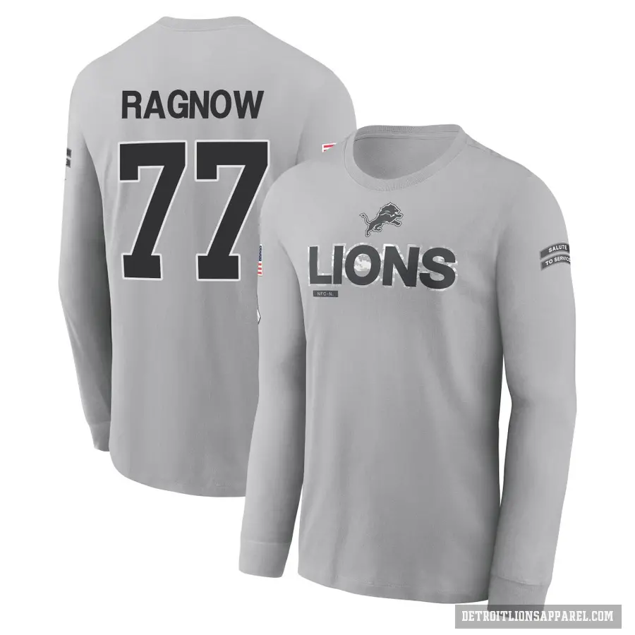 Youth ＃77 Frank Ragnow Detroit Lions Gray 2024 Salute to Service Long Sleeve T-Shirt