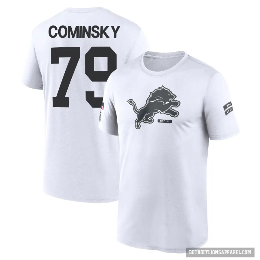 Youth ＃79 John Cominsky Detroit Lions White 2024 Salute to Service Performance T-Shirt