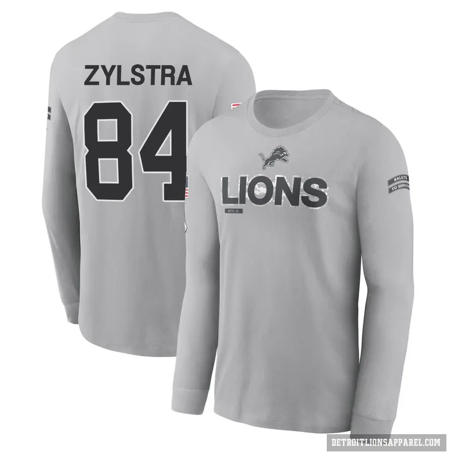 Youth ＃84 Shane Zylstra Detroit Lions Gray 2024 Salute to Service Long Sleeve T-Shirt