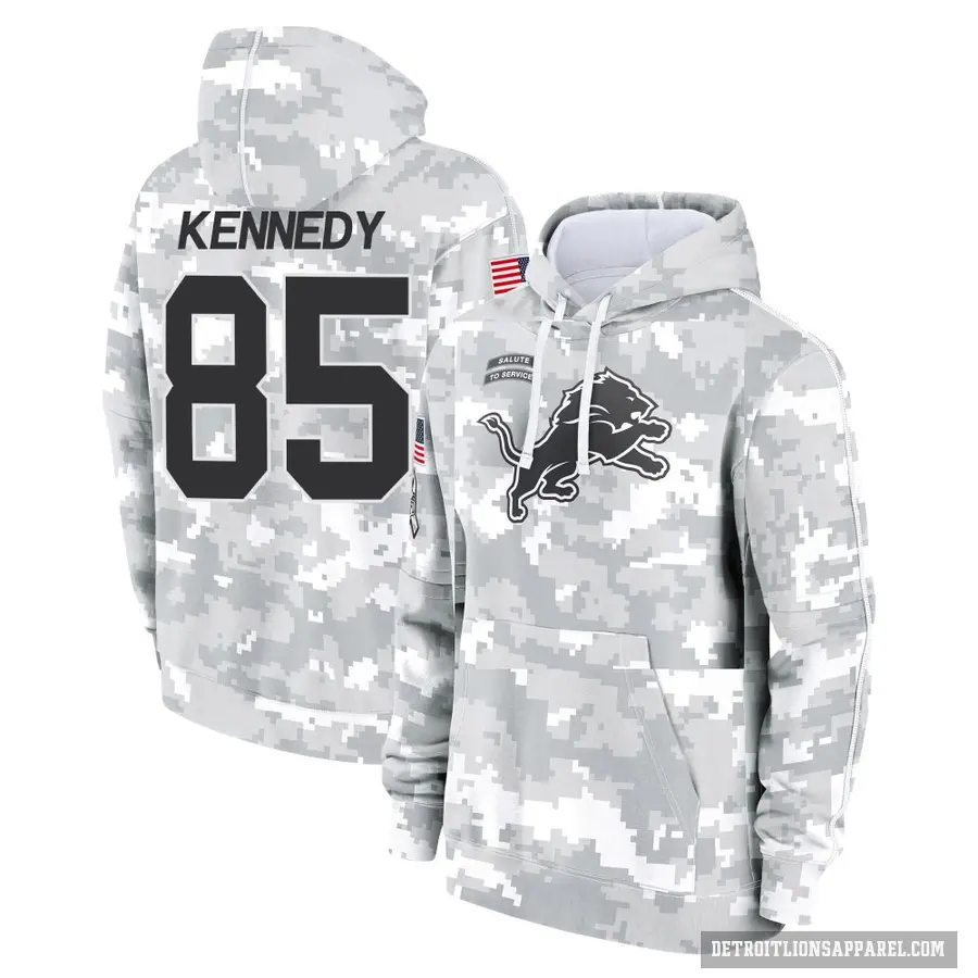 Youth ＃85 Tom Kennedy Detroit Lions Arctic Camo 2024 Salute to Service Club Fleece Pullover Hoodie