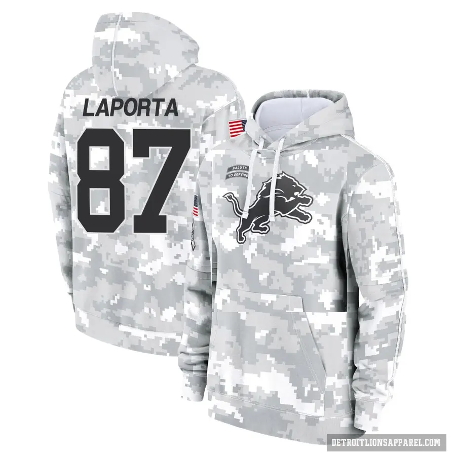 Youth ＃87 Sam LaPorta Detroit Lions Arctic Camo 2024 Salute to Service Club Fleece Pullover Hoodie