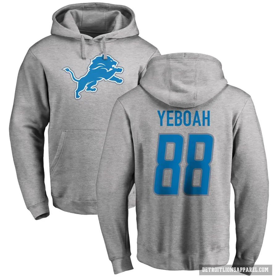 Youth ＃88 Kenny Yeboah Detroit Lions Pro Line Ash Name & Number Logo Pullover Hoodie